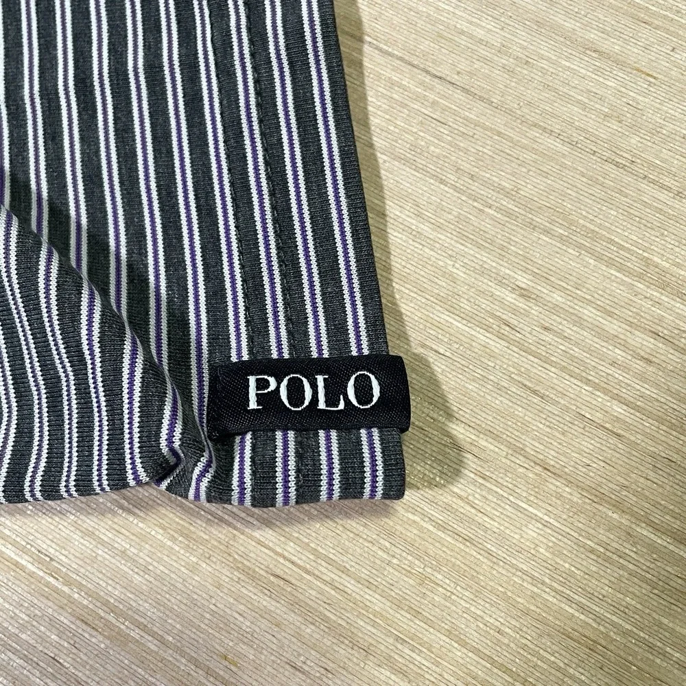 Polo Golf Ralph Lauren Men's M Short Sleeve Gray and Purple Striped Preppy Polo